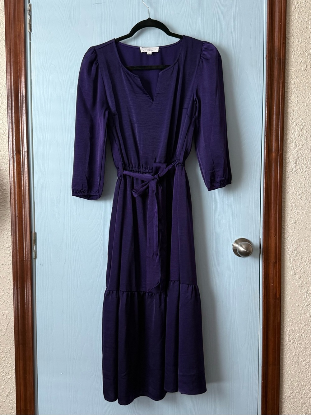Lucky Brand Deep Purple Midi Dress with Tie Waist
